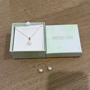 Argento Vivo Gold Necklace and Earrings with Pearl Pendant